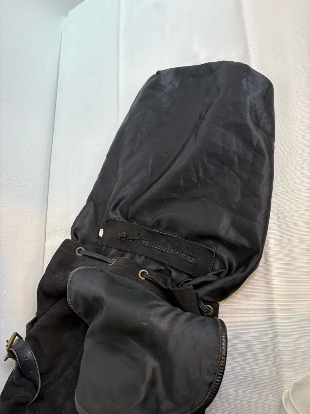 Vintage Handmade in Pakistan Genuine Suede Leather Buckle Drawstring Backpack